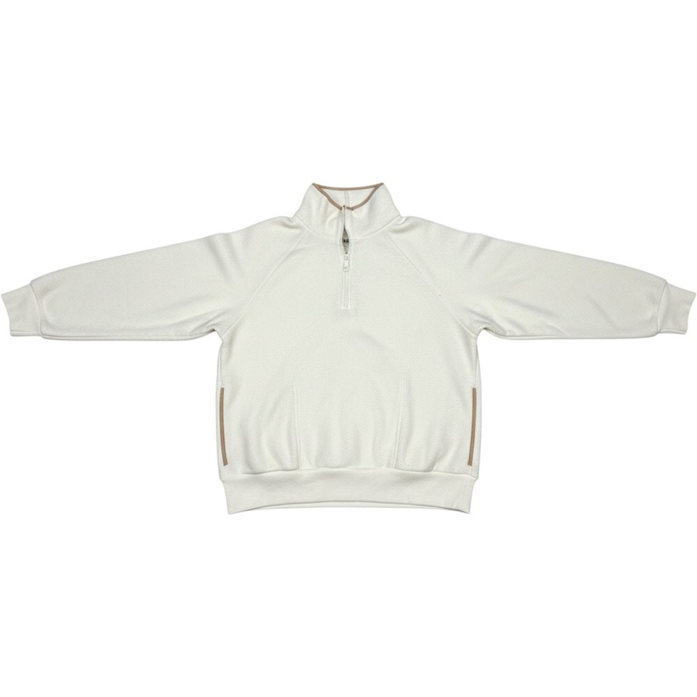 Madewell MWL Cream Fleece Quarter Zip Pullover Sweatshirt Tan Trim Womens Medium